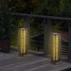 2 Pieces Solar-Powered Square Wicker Floor Lamps with Auto LED Light