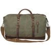 S-ZONE Duffle Bag for Travel 60L Canvas Duffel Bag Carry on Genuine Leather Overnight Weekender Bag for Men