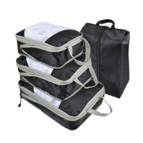 4pcs Packing Cubes Suitcase Organiser Packing Bags Luggage Organiser Set (Color: Black)