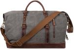 S-ZONE Duffle Bag for Travel 60L Canvas Duffel Bag Carry on Genuine Leather Overnight Weekender Bag for Men