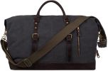 S-ZONE Duffle Bag for Travel 60L Canvas Duffel Bag Carry on Genuine Leather Overnight Weekender Bag for Men